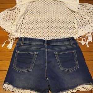 Girls Denim Shorts Set With White Crochet Top 10